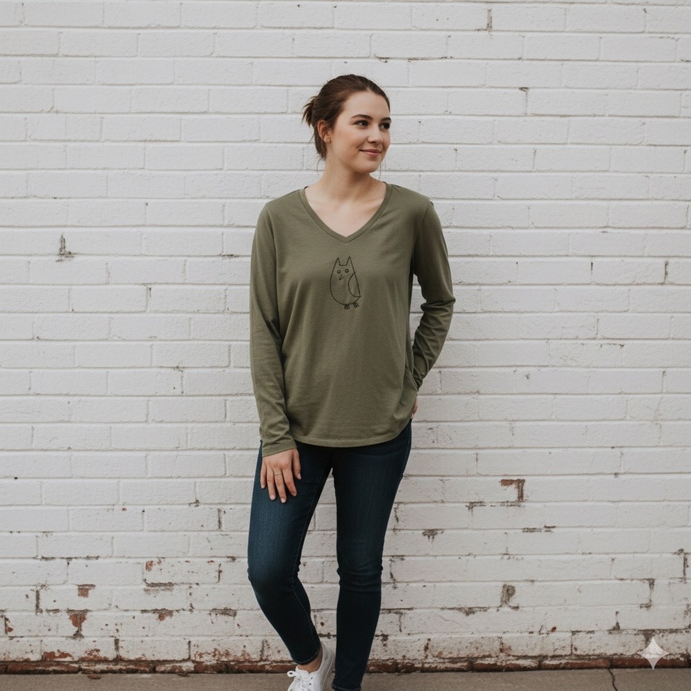 Good Karma Organic Cotton Long Sleeve shirt Owl Embroidery